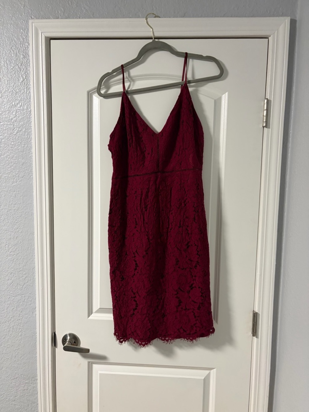 ASTR Burgundy Lace V-Neck Mini Dress